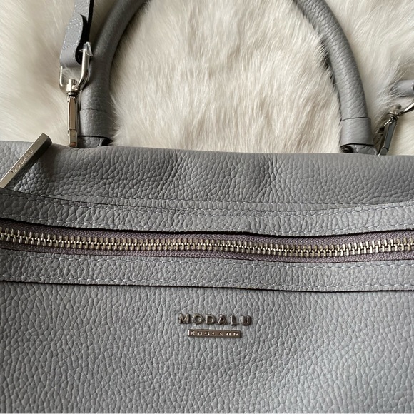 MODALU BILLIE Leather Grey Grab Bag Also Crossbody - Picture 4 of 14
